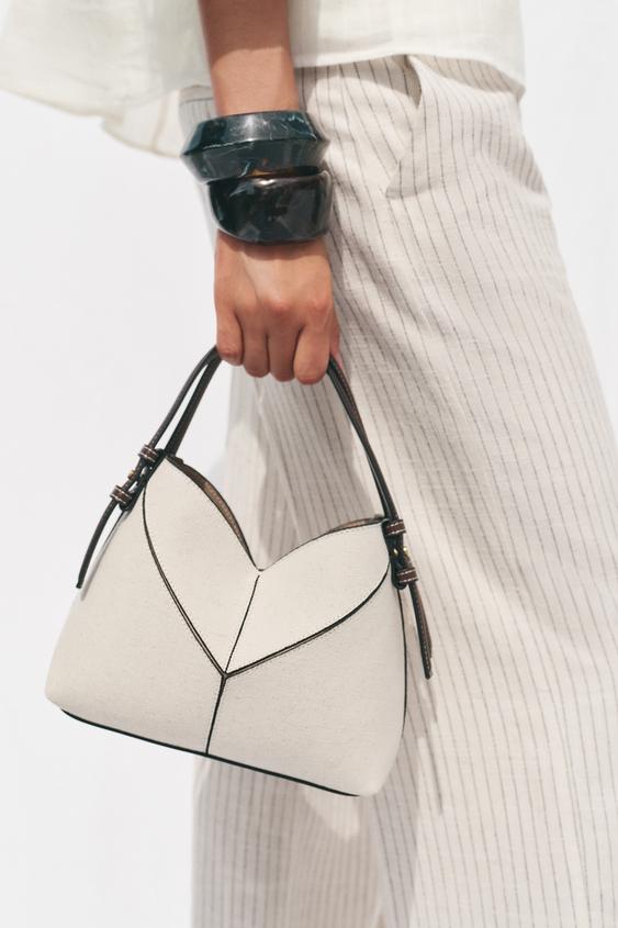 MINI SHOPPER CANVAS Z KONTRASTOWYMI ELEMENTAMI - Ecru | ZARA Polska ...