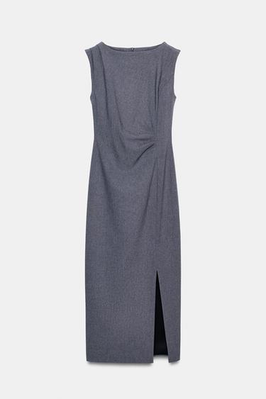 Zara 垂褶中長版洋裝 - 斑紋灰色 - 圖片 0