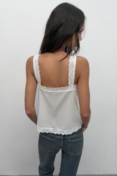 TOP À BRETELLES BRODÉ - Blanc cassé de Zara - Image 3