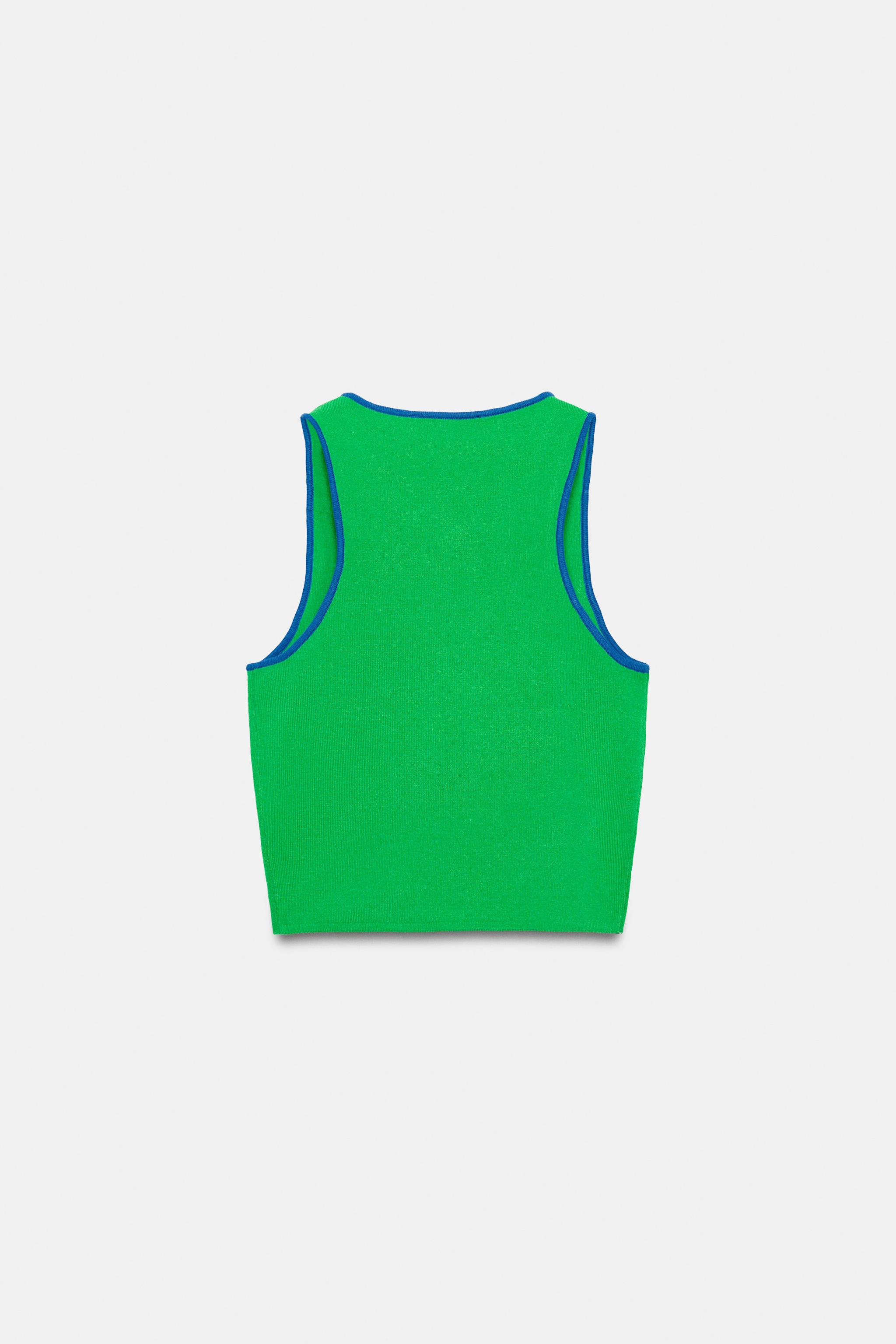Zara CONTRAST TRIM KNIT CROP TOP — фото 5