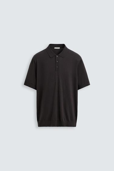 COTTON - LYOCELL KNIT POLO SHIRT - Chocolate brown by Zara