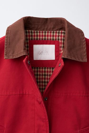 CONTRAST COLLAR CANVAS JACKET - Red by Zara