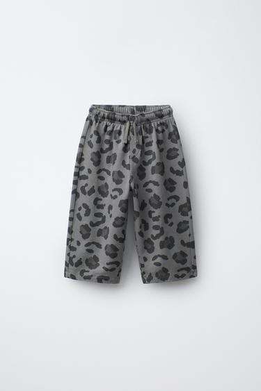 STRAIGHT-LEG ANIMAL PRINT PLUSH TROUSERS - Grey by Zara