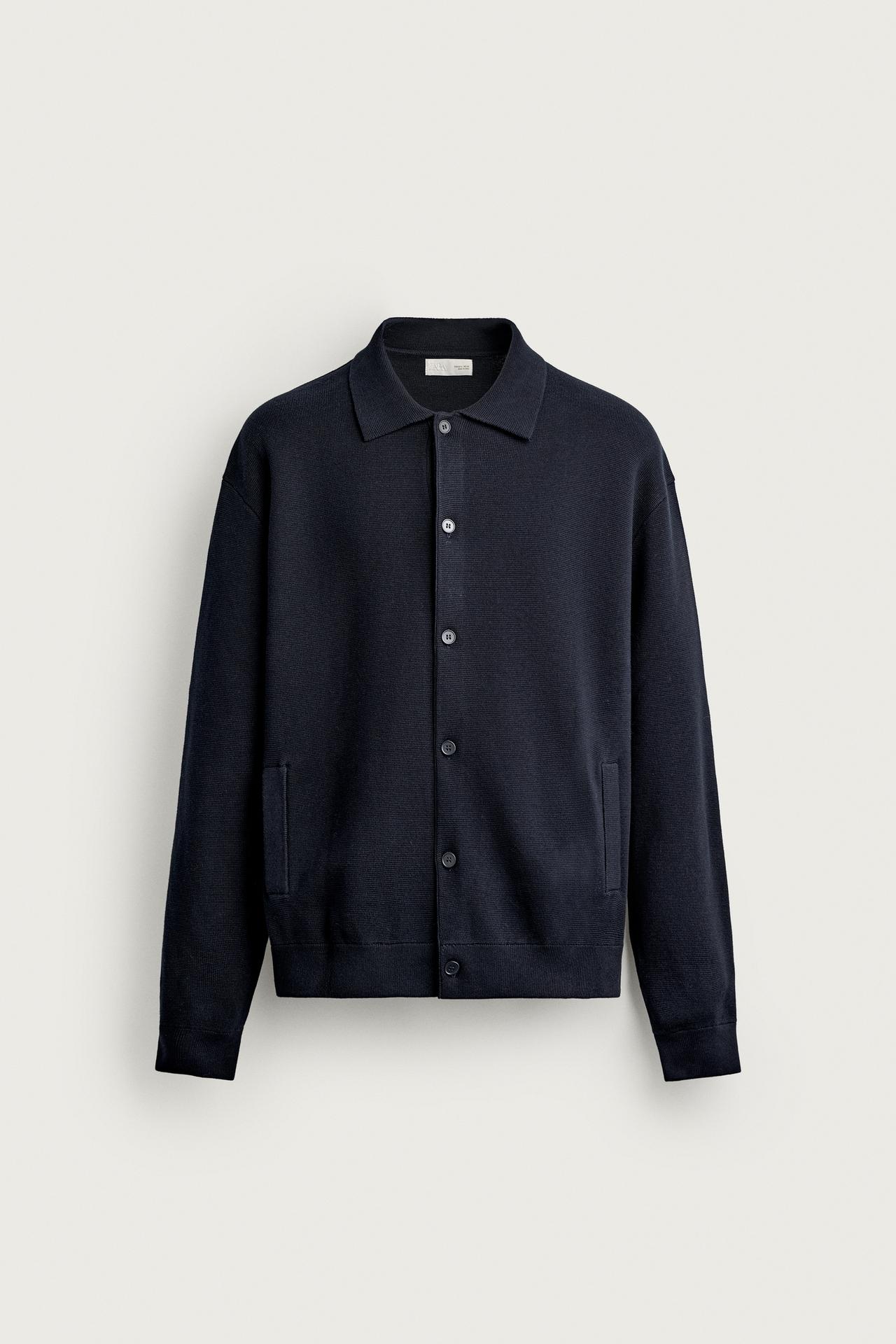 STRUCTURED REGULAR FIT CARDIGAN — Navy blue