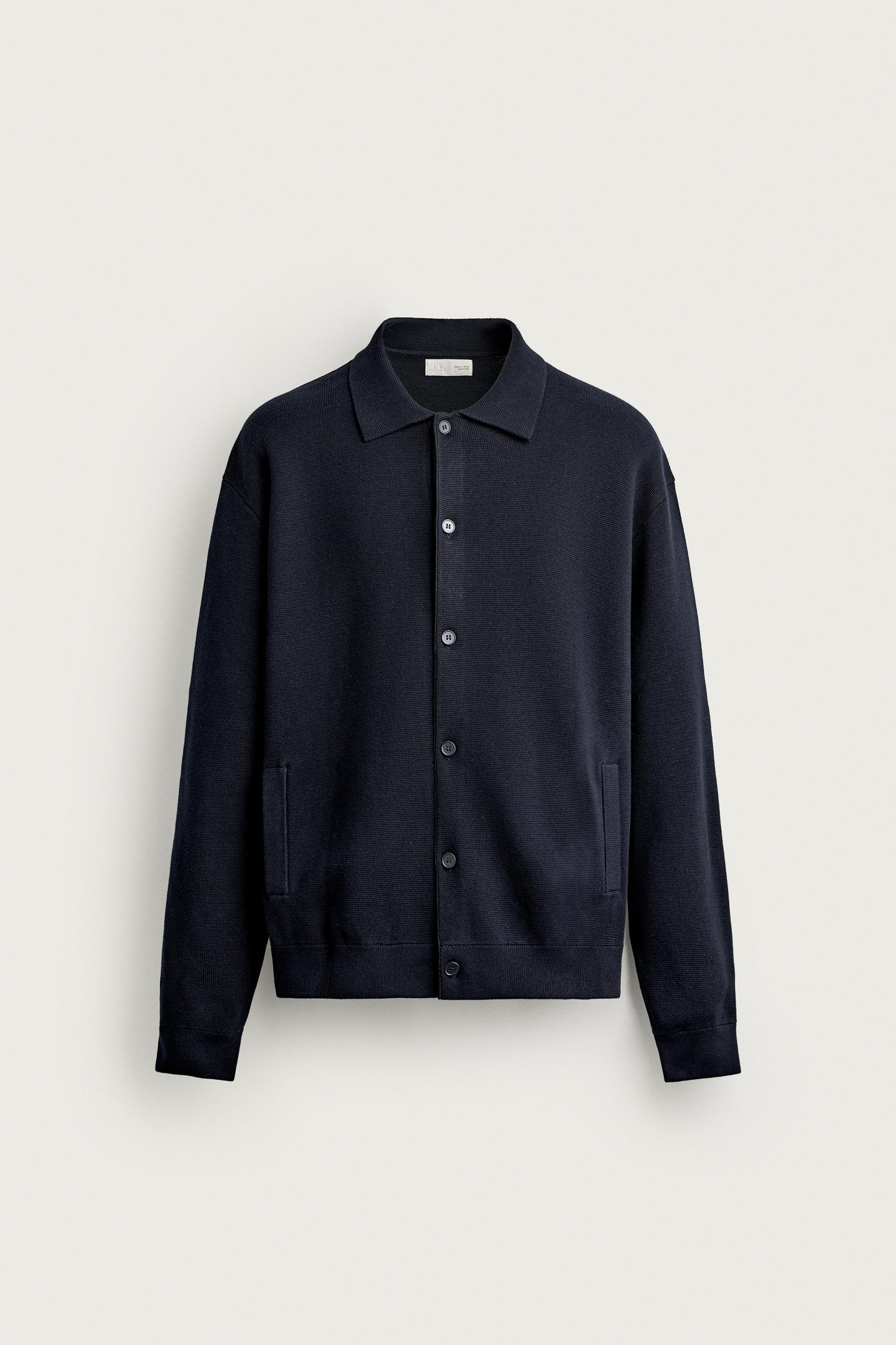 Мужской кардиган Zara Structured Regular Fit, цвет: Тёмно-синий — фото 7