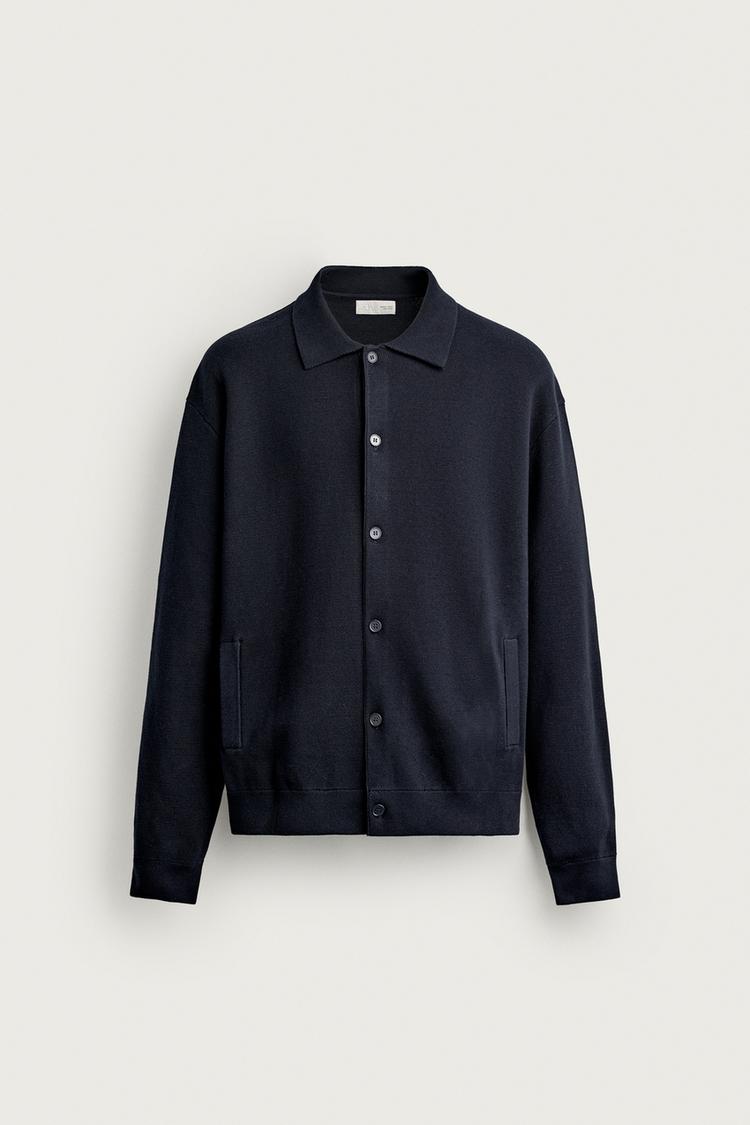 STRUCTURED REGULAR FIT CARDIGAN — Navy blue