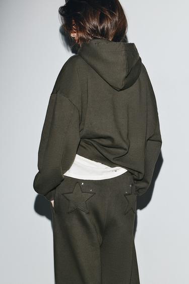 WASHED SWEATSHIRT WITH STARS AND STUDS - Dark brown by Zara - Image 4