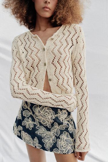 CUTWORK ZIGZAG CARDIGAN - Ecru by Zara