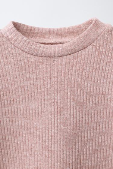T-SHIRT CANNELÉ BRILLANT LACETS - Rose chiné de Zara - Image 2