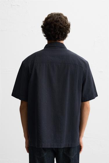 COTTON/LYOCELL JACQUARD SHIRT - Navy blue by Zara - Image 2
