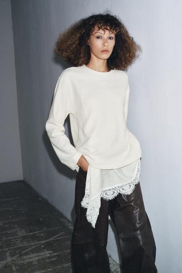 CAMISETA COMBINADA LENCERA - Crudo de Zara