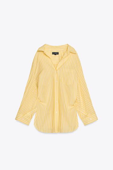CAMISA DE POPELINA OVERSIZE LISTRADA - Amarelo da Zara