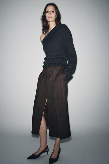 ZW COLLECTION PLEATED CHECK SKIRT - Brown by Zara