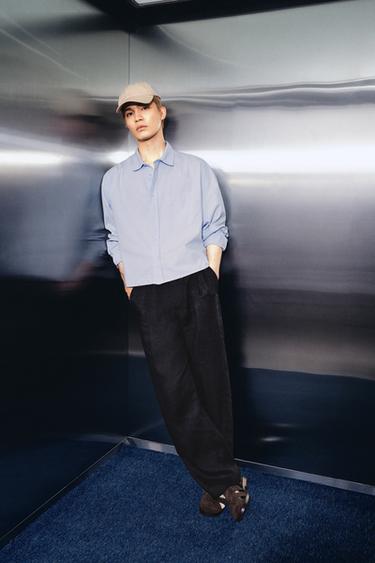 Zara 水洗方版襯衫 - 淡藍色