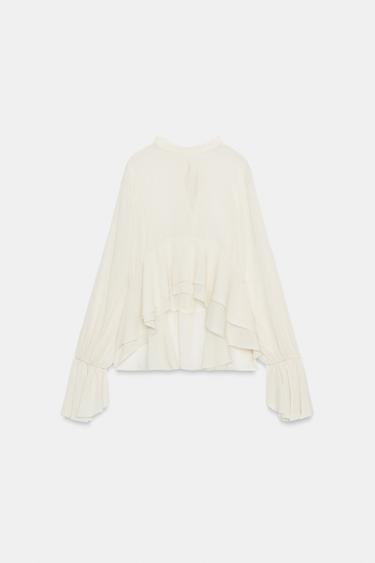 SEMI-SHEER RUFFLED TOP - Ecru by Zara - Image 6