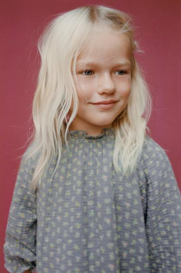 Zara COTTON GAUZE FLORAL DRESS - Gray green