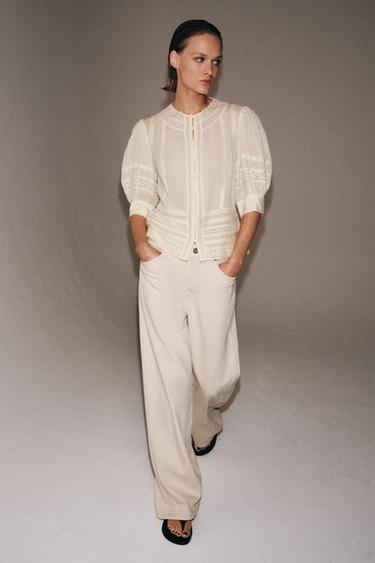 Zara ZW COLLECTION ROMANTIC LACE BLOUSE - Ecru