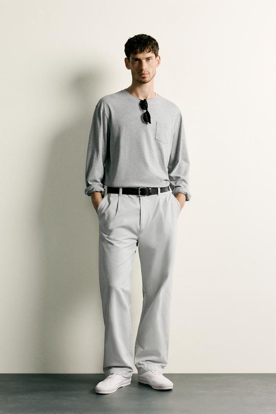 CAMISETA REGULAR FIT MANGA LARGA - Gris vigoré de Zara - Imagen 0