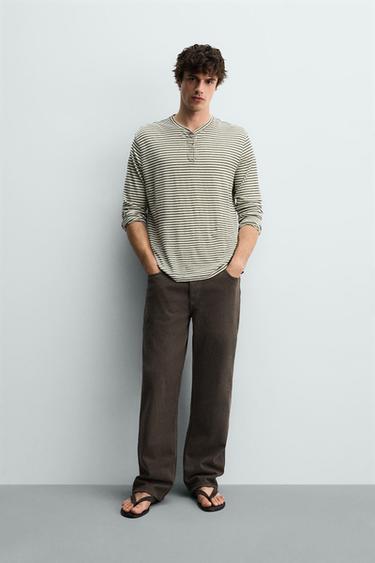 REGULAR FIT STRIPED LINEN BLEND T-SHIRT - Stripes by Zara - Image 0