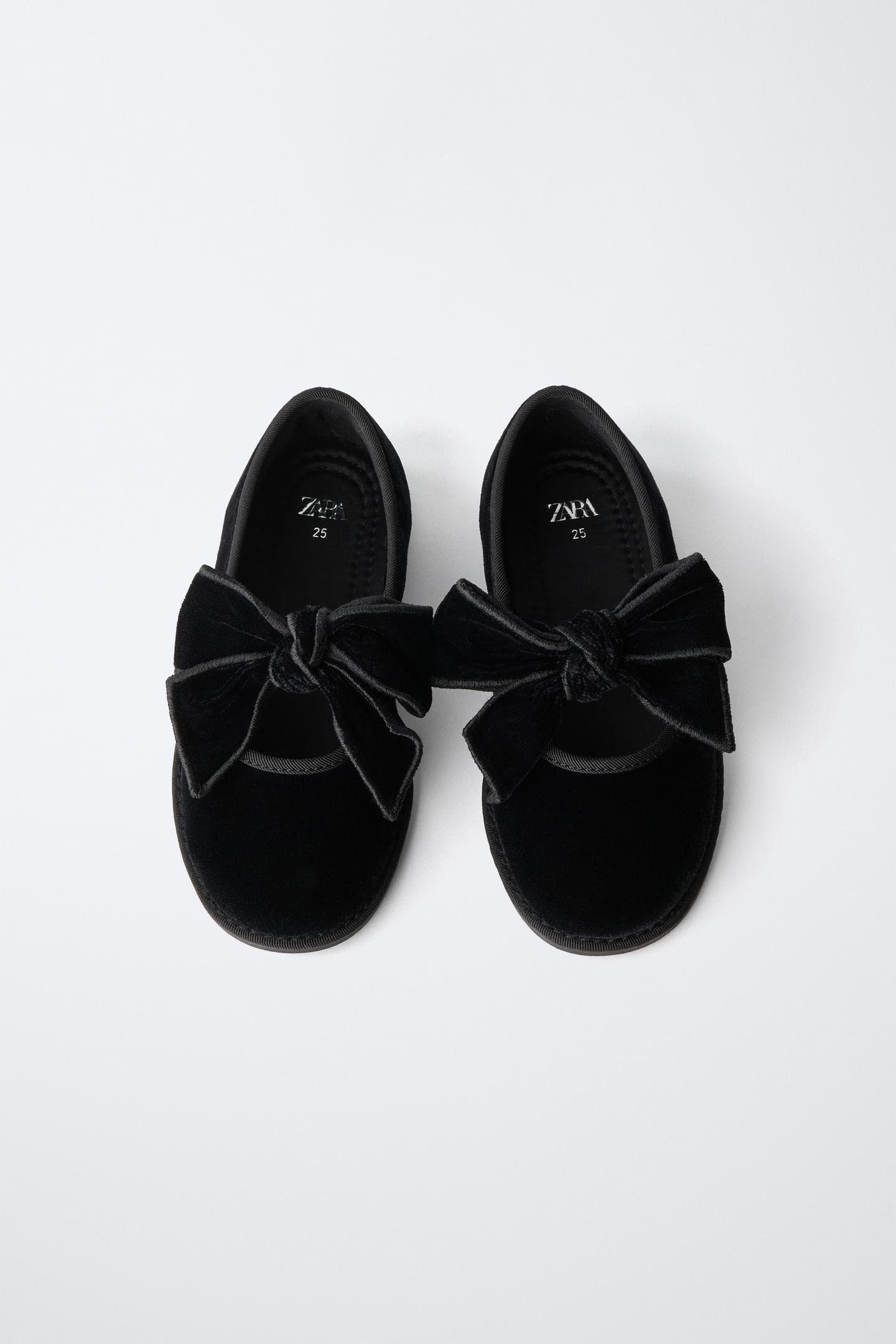 Детские балетки Zara Velvet Bow Ballet Flats, цвет: Чёрный — фото 4