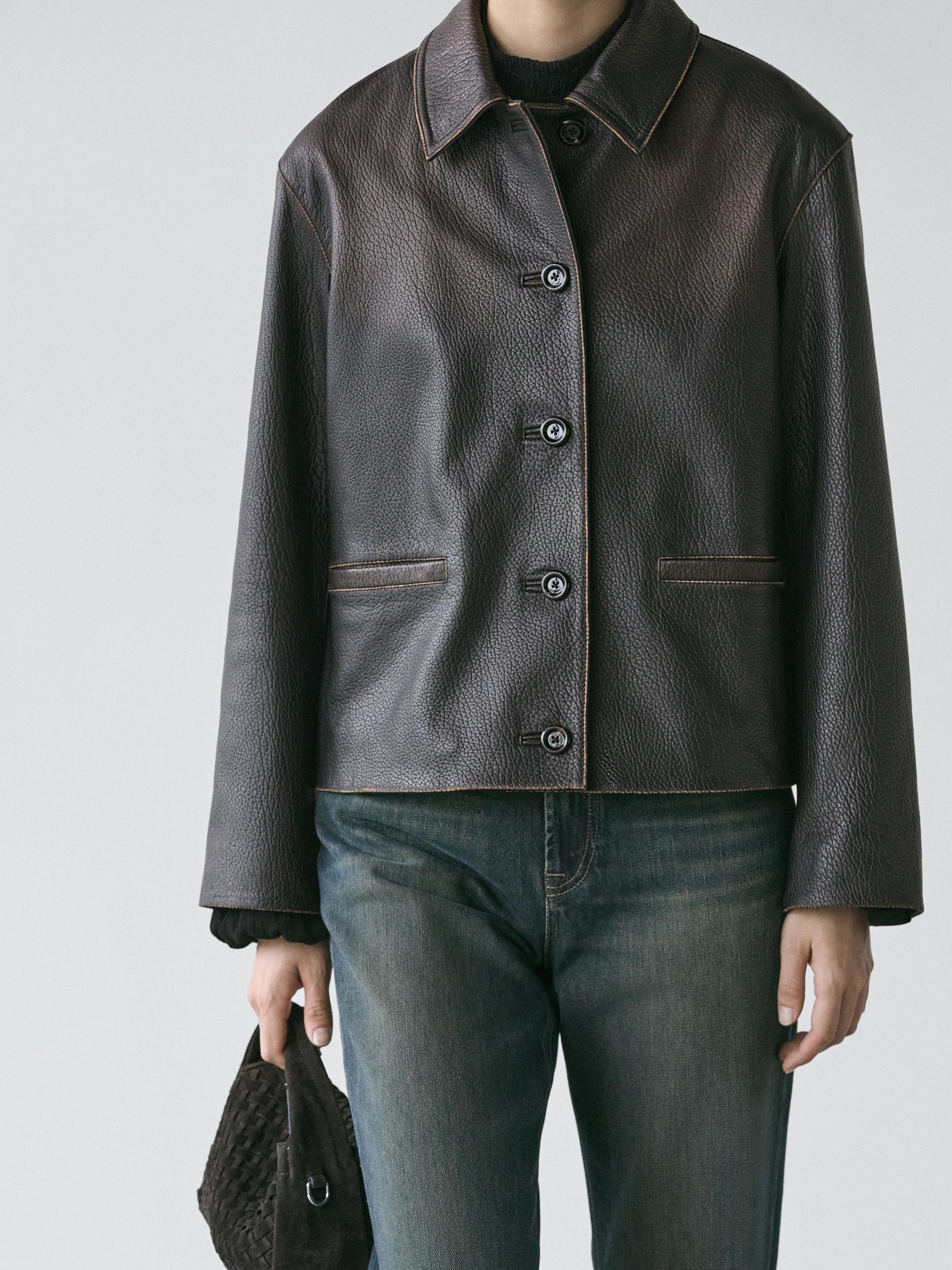 Short nappa leather jacket