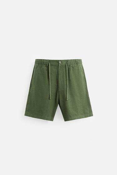 COTTON/LINEN BERMUDA SHORTS - Green by Zara