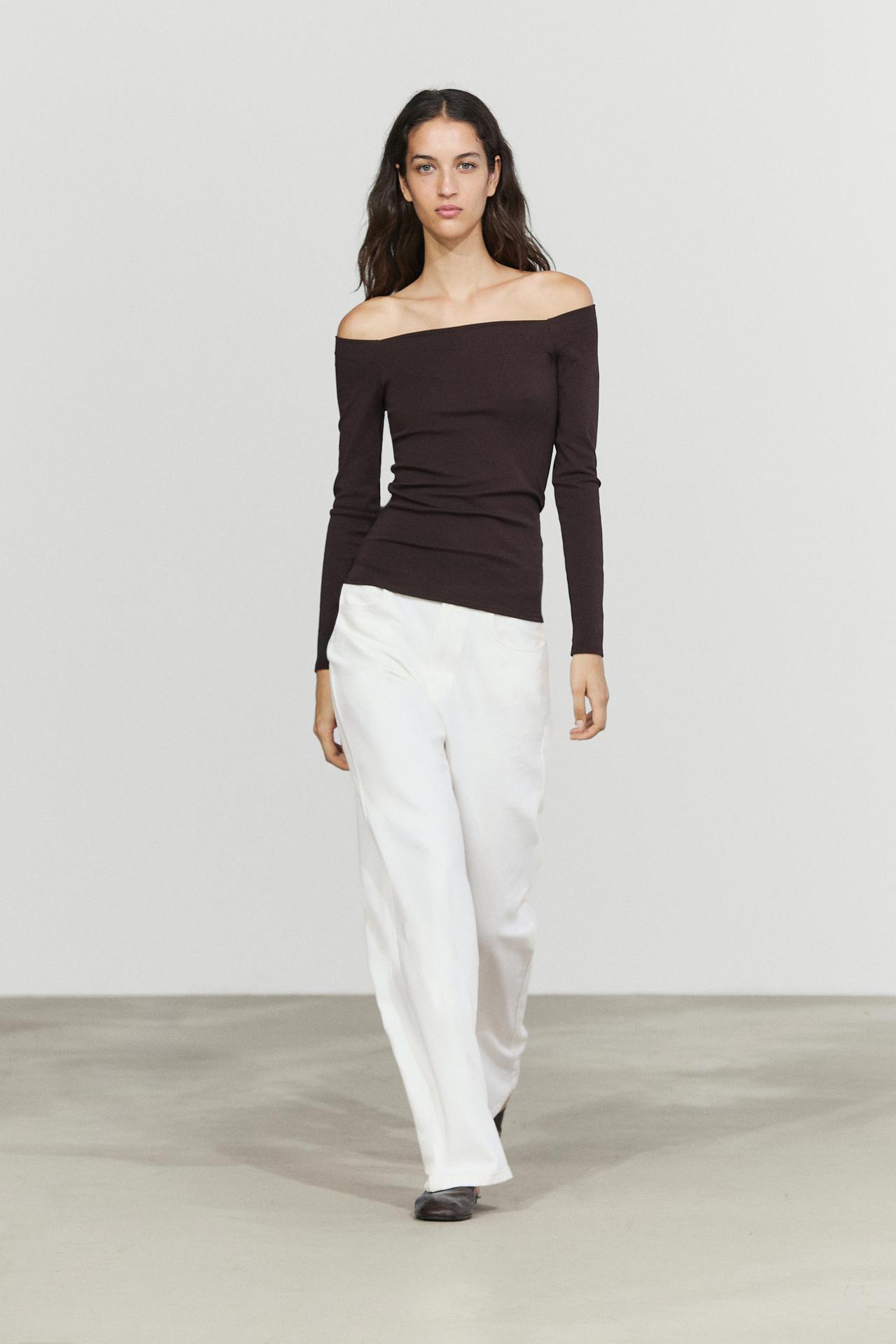 Stretch long sleeve top — Brown