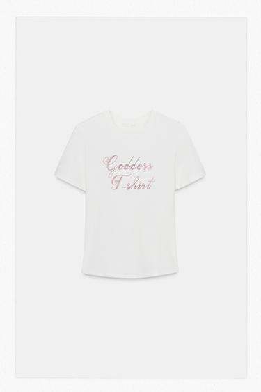 RHINESTONE SLOGAN T-SHIRT - White by Zara