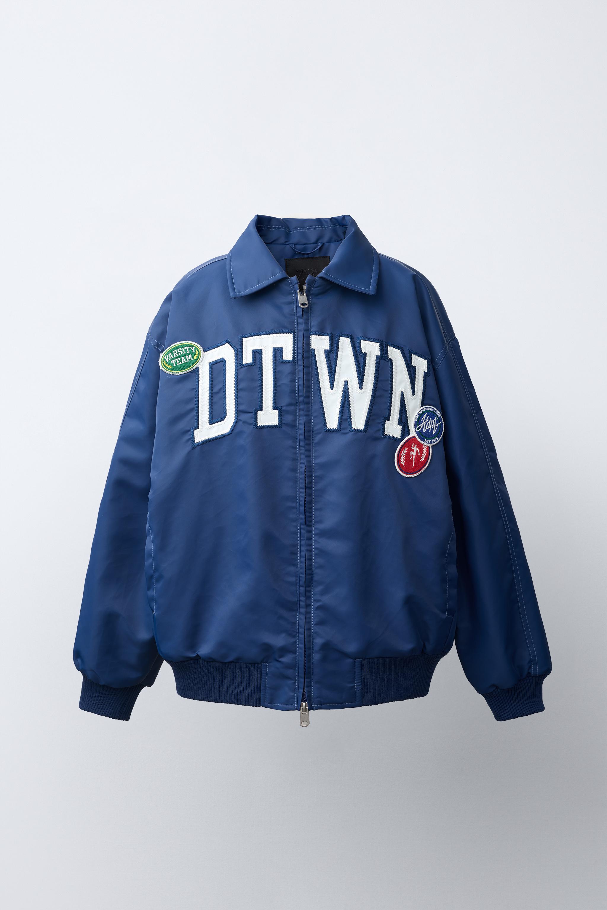 VARSITY 撥水加工入りボンバージャケット - ブルー | ZARA Japan / 日本