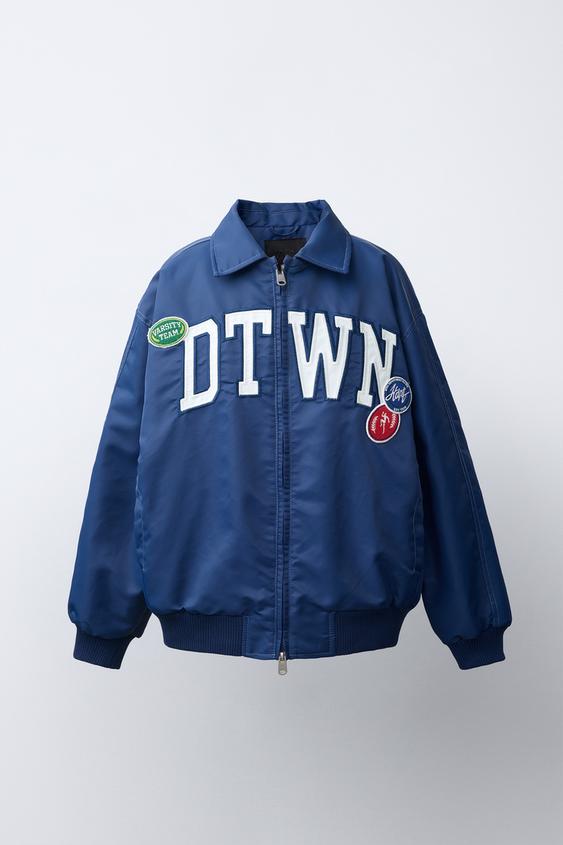 CAZADORA BOMBER VARSITY WATER REPELLENT - Azul de Zara - Imagen 0