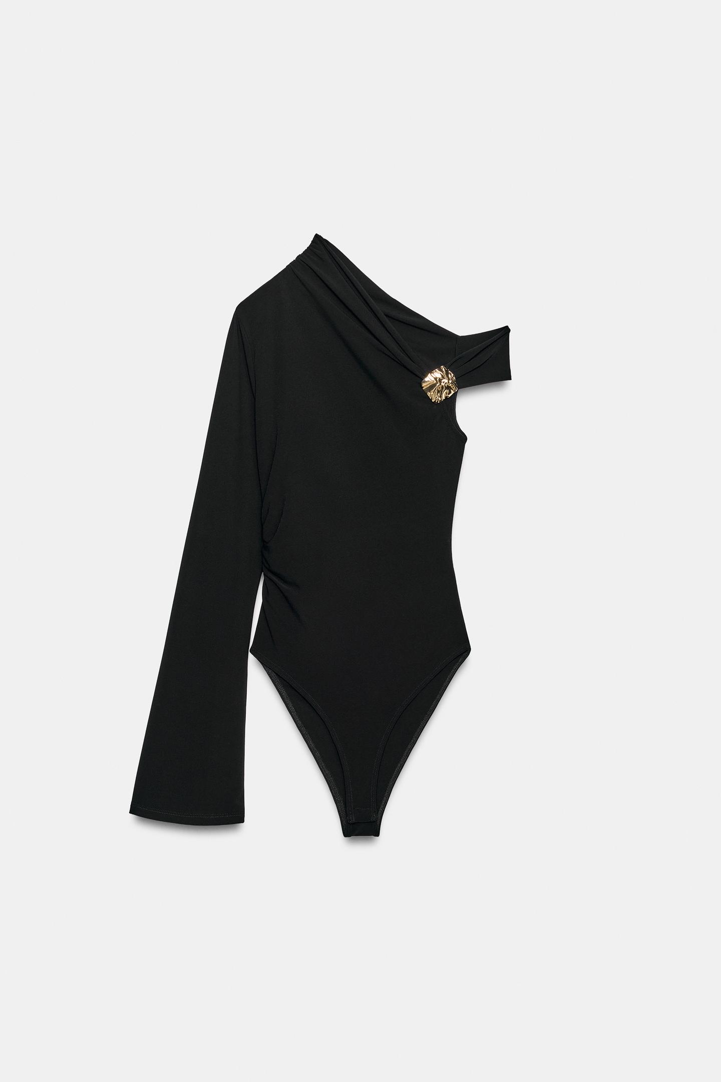 Боди Asymmetric Jeweled — Zara, цвет: Чёрный — фото 6