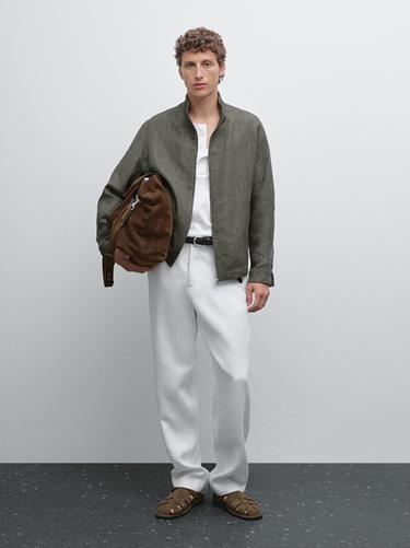 Zara Faded textured linen blend jacket - taupe brown