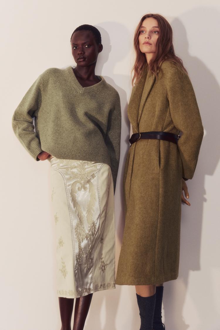 ZW COLLECTION LONG WOOL BLEND COAT — Mustard
