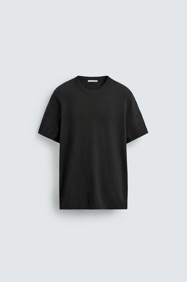 Zara VISCOSE BLEND KNIT T-SHIRT - Black