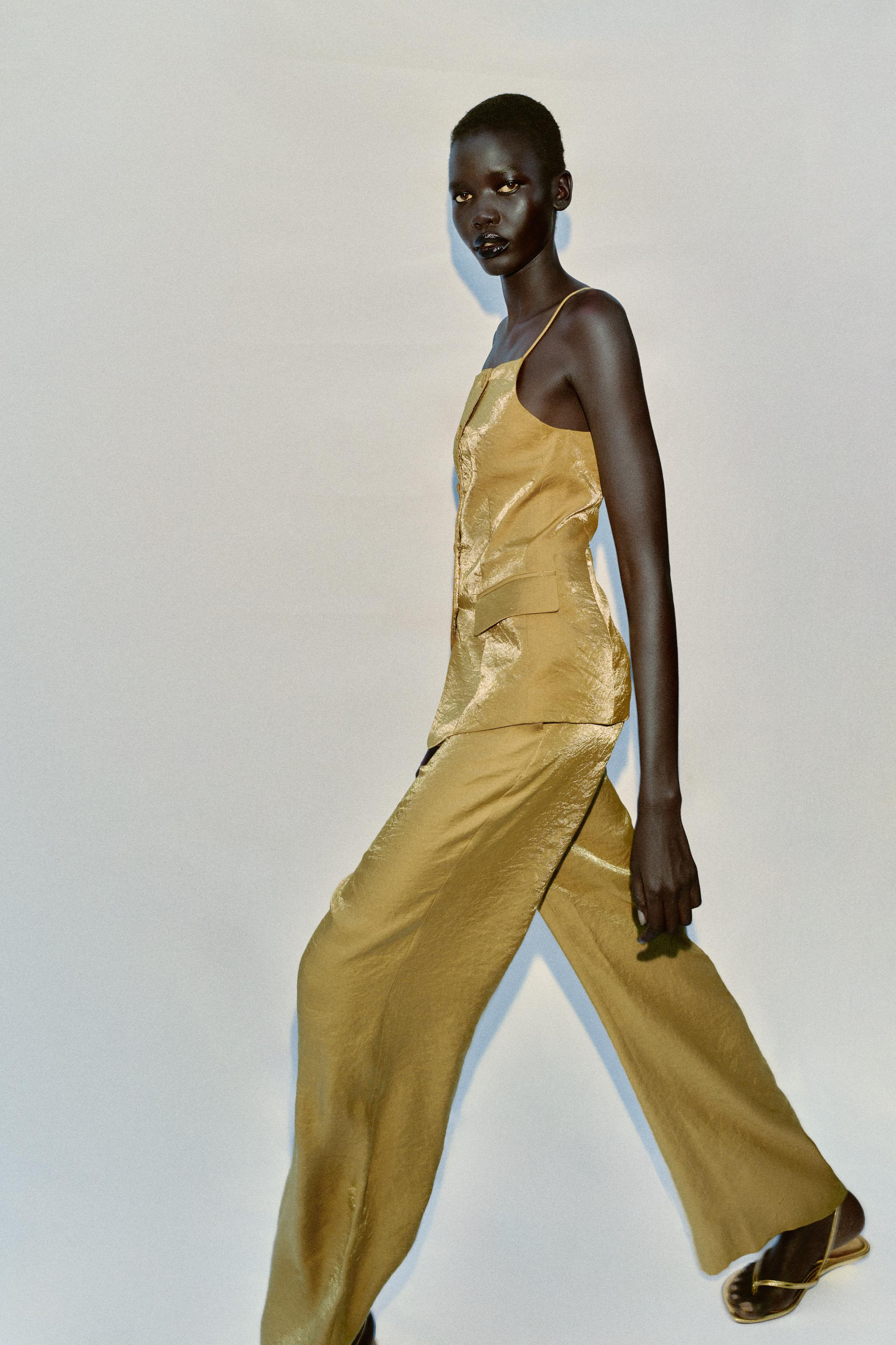 Женские брюки Zara WRINKLE-LOOK STRAIGHT PANTS — фото 4
