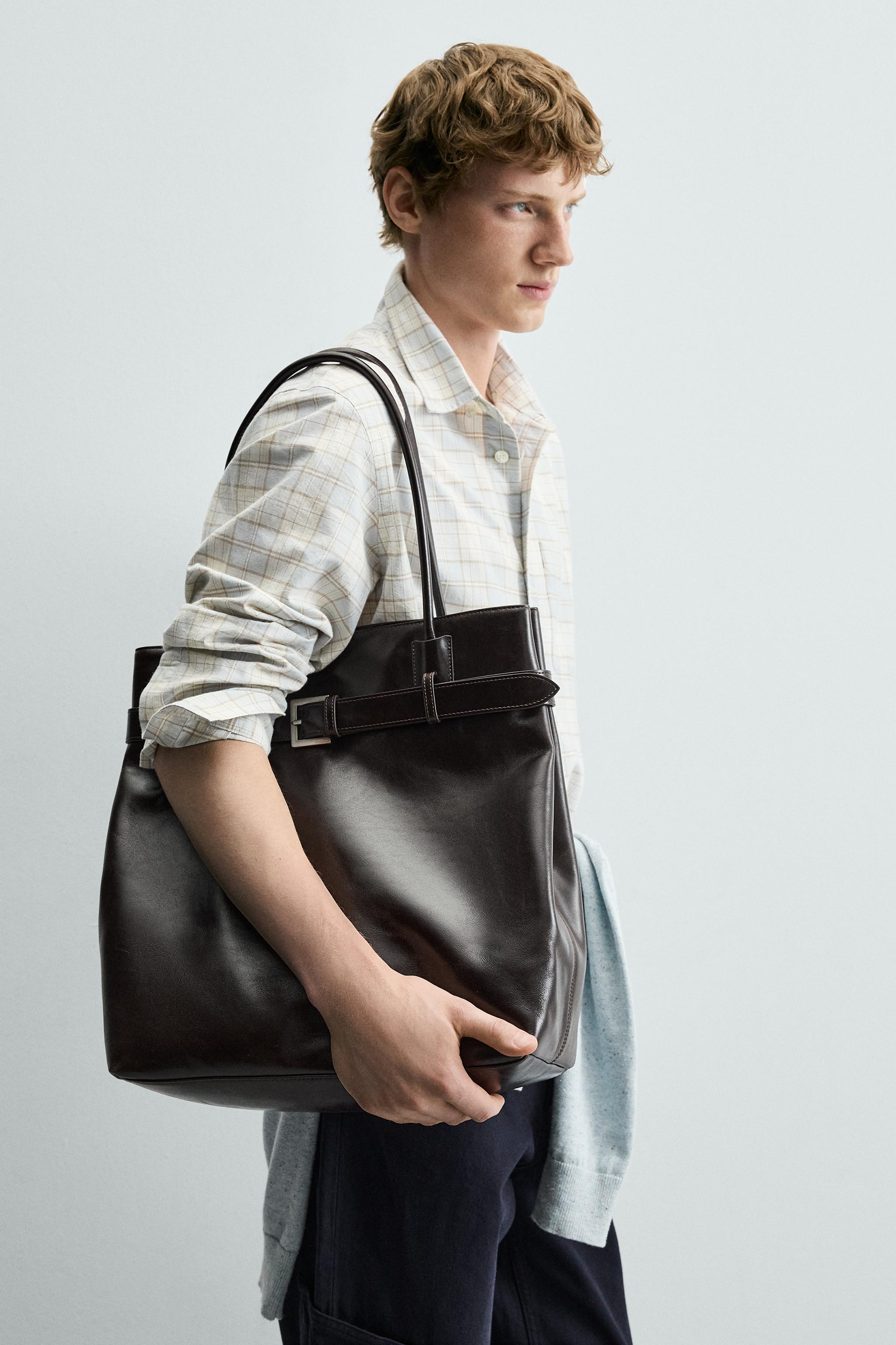 Zara LEATHER SHOPPER WITH BELT DETAIL