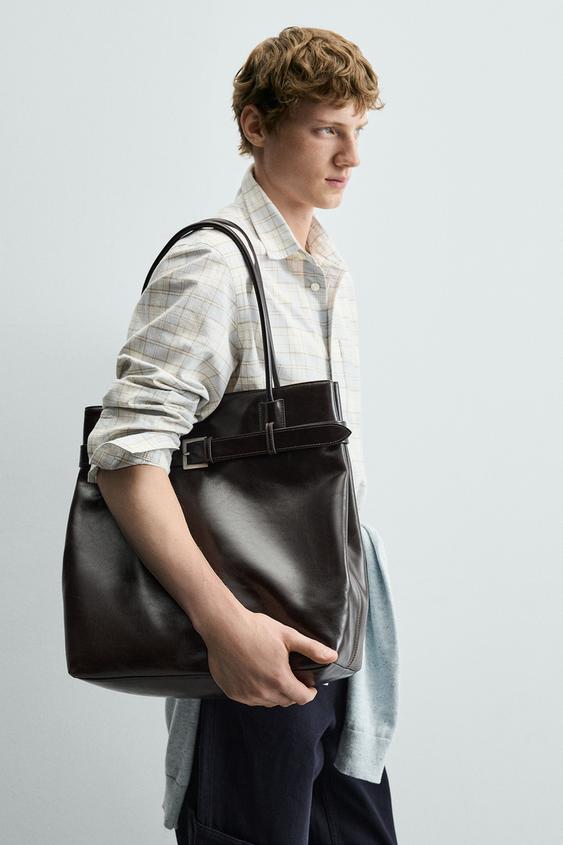 LEATHER SHOPPER WITH BELT DETAIL from Zara - $319