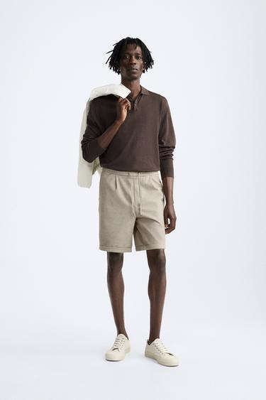 Zara STRETCH SHORTS - Light tan