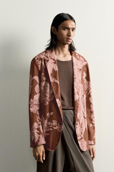 LIMITED EDITION PRINTED LINEN BLEND RELAXED FIT BLAZER - Printed by Zara