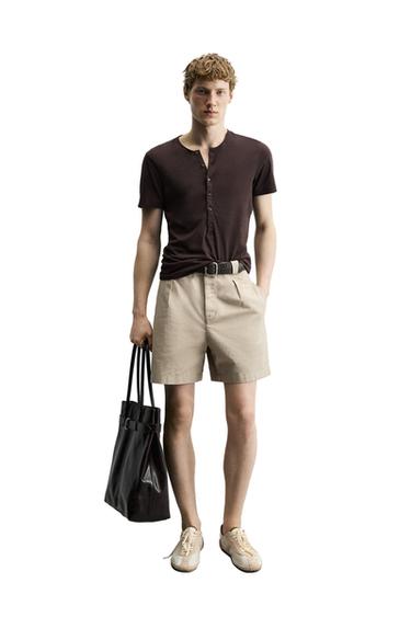 BERMUDA MET PLOOIEN VAN LYOCELL EN KATOEN - Beige gemêleerd van Zara