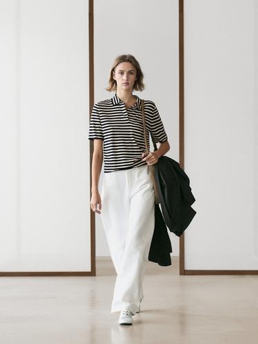 Zara Knit polo shirt with pocket detail - Navy blue - Image 0