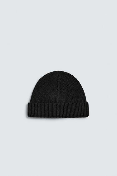 Zara COTTON BLEND BEANIE HAT - Gray marl