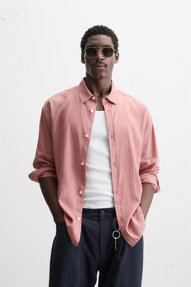 LINEN-VISCOSE SHIRT - Pink by Zara