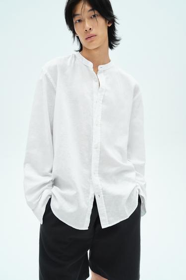 Zara 棉質 - 亞麻襯衫 - 白色