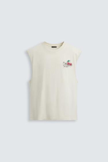 CAMISETA TANK ESTAMPADO - Blanco roto de Zara