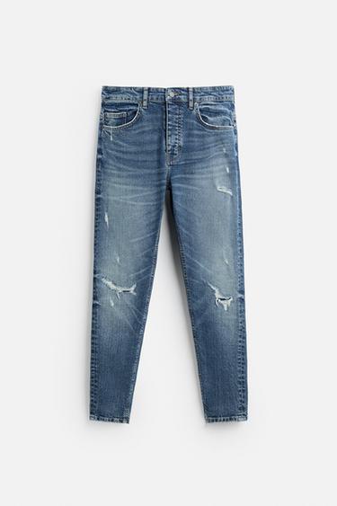 JEANS SKINNY FIT COM RASGOS - Azul-médio da Zara