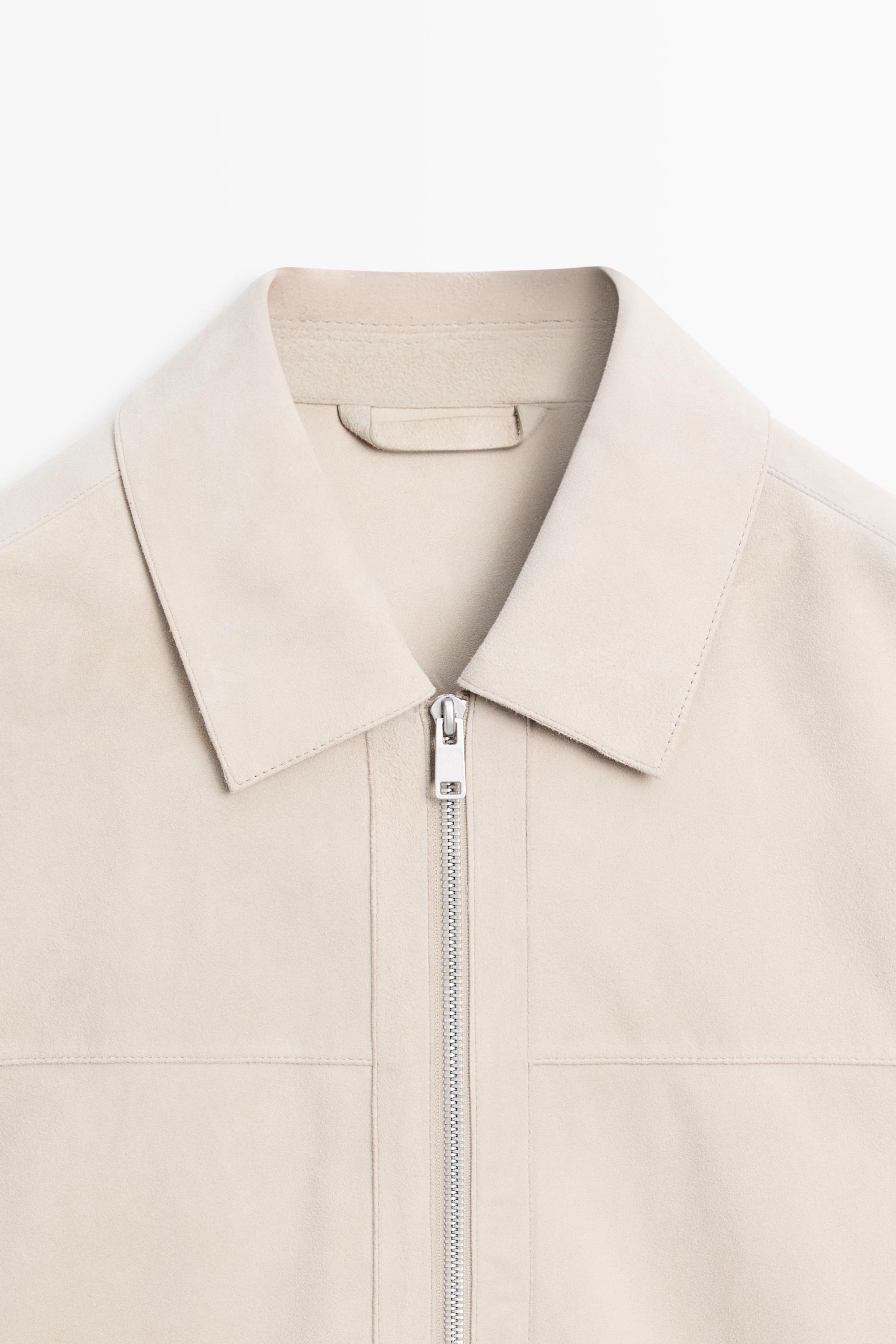 Suede leather jacket with collar
