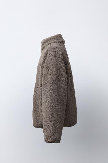 FAUX SHEARLING JACKET WITH EMBROIDERED TEXT - Brown by Zara - Image 2