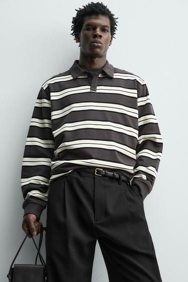 POLO REGULAR FIT À RAYURES - Écru / Marron de Zara - Image 5