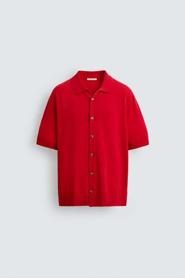 Zara KNIT COTTON SHIRT - Red